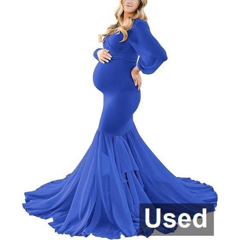Saslax Long Chiffon Sleeve, Tired Mermaid Maternity Dress